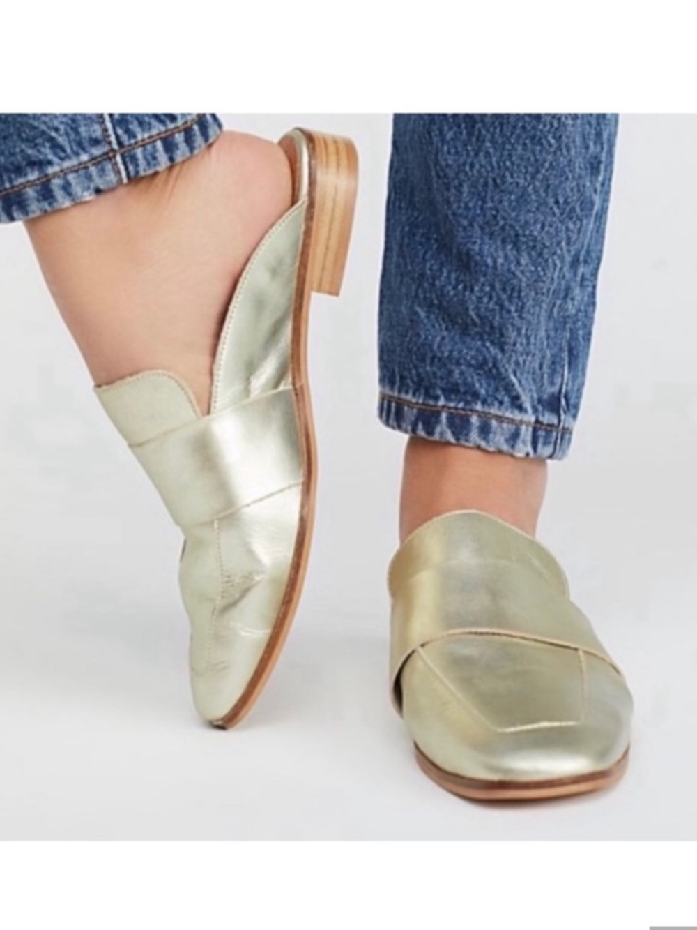 Free People At Ease Loafer Mule Metallic Green Size 38 / 8 - Picture 2 of 8